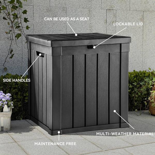 51 Gal. Black Resin Deck Box Outdoor Storage Box with