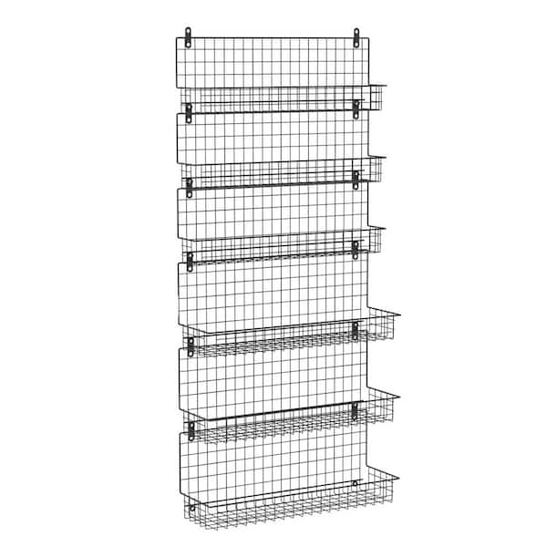 6-Tier Spice Rack Organizer with Door Hook, Wall Mounted & Over Door, Large Capacity, Black Iron, Easy Install