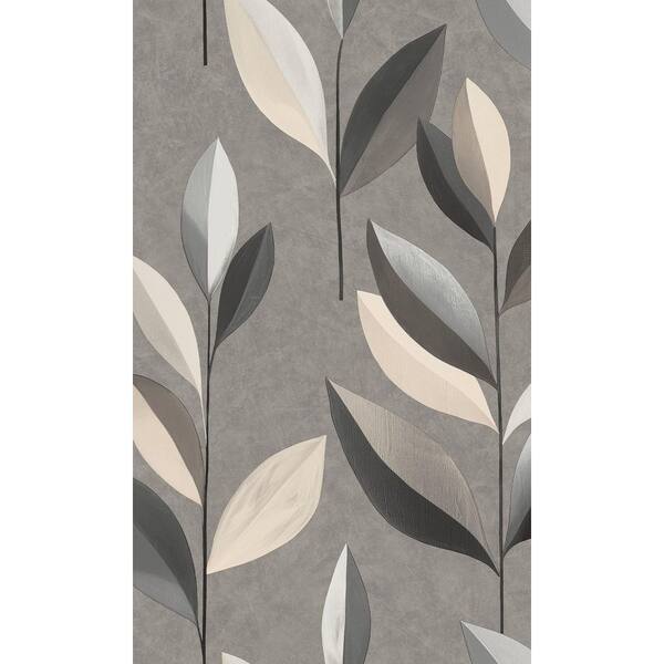Wheat Sheaf & Onyx Gray Stylized Plum Leaf Print Non Woven Non-Pasted Textured Wallpaper 57 sq. ft.