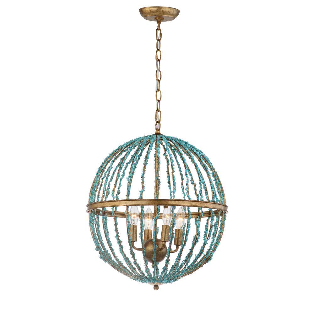 Contemporary Blue and Gold Round Cage Chandelier