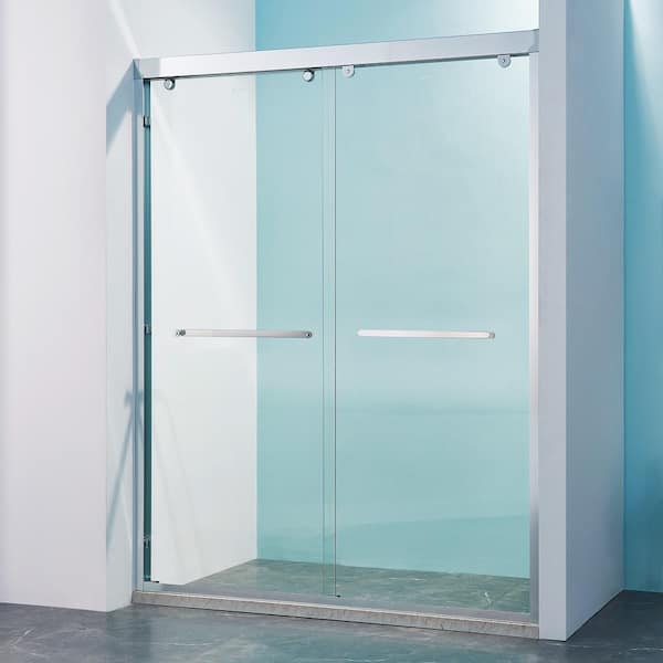 Xspracer Buck 56-60 in. W x 76 in. H Double Sliding Aluminium Frame Shower Door in Chrome with 8 mm Thick SGCC Tempered Glass
