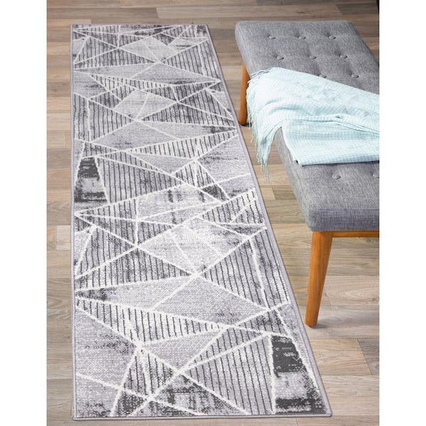 Misty Gray Diamond Skid-Resistant Carpet Runners Durable