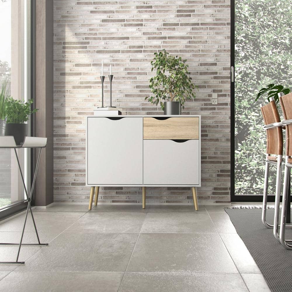 Diana 39" White and Oak Scandinavian Sideboard