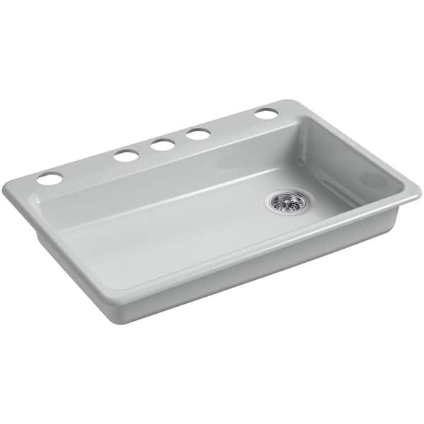 KOHLER Riverby Undermount Cast Iron 33 in. 5-Hole Single Bowl Kitchen Sink in Ice Grey