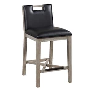 Jakarta 36.50 in. Black/Gray Standard Back Solid Wood Counter Stool with Black Bonded Leather Seat