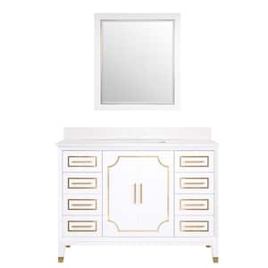 MELODY 48 in. W x 22 in. D x 35 in. H Single Sink Freestanding Bath Vanity in White with White Quartz Top and Mirror