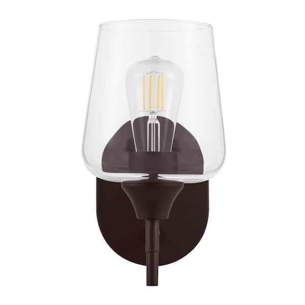 Hampton Bay Pavlen 5.5 in. 1-Light Bronze Sconce with Clear Glass Shade