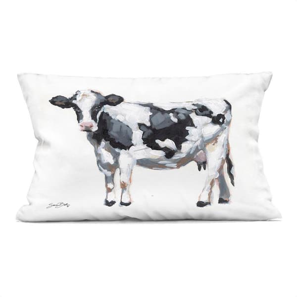 Dairy Cow on White Black Print Zipper Polyester 14 in. x 20 in. Throw Pillow