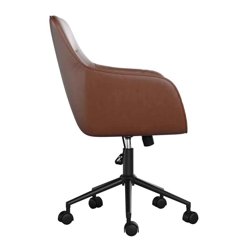 Saddle Brown Faux Leather Swivel Office Chair with Oil Rubbed Bronze Frame