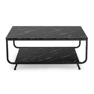 42 in. 2-Tier Modern Rectangle Marble Coffee Table W/Storage Shelf for Living Room