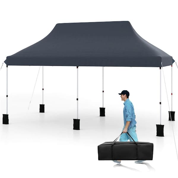 Costway 10 ft. x 20 ft. Black Pop-up Canopy Sun Protection Tent with Carrying Bag