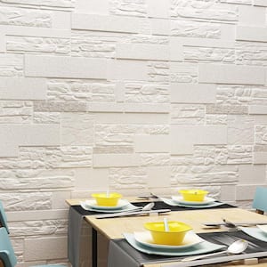 Falkirk Jura II 1/3 in. 28 in. x 28 in. Peel and Stick Off White Faux Bricks, Stones PE Foam Decorative Wall Paneling