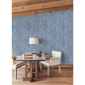 60.75 sq.ft. Blue Kashmir Dreams Paisley Wallpaper