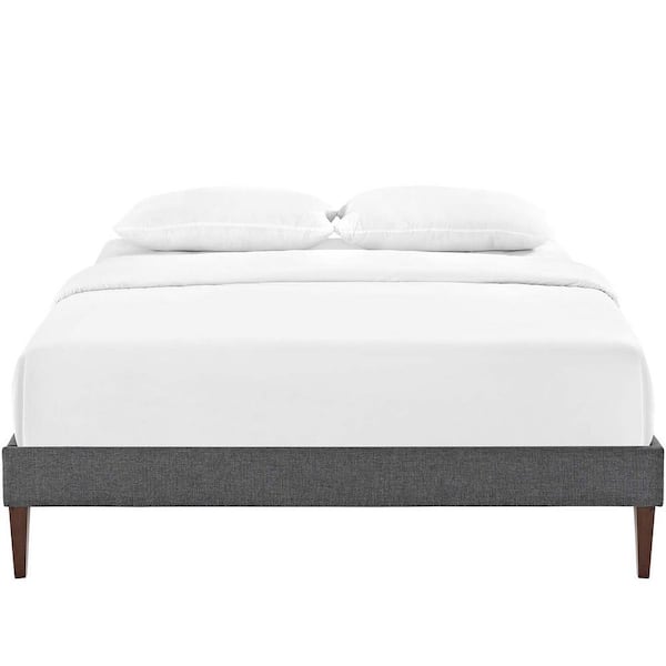 MODWAY Tessie Gray Fabric King Bed Frame with Squared Tapered Legs