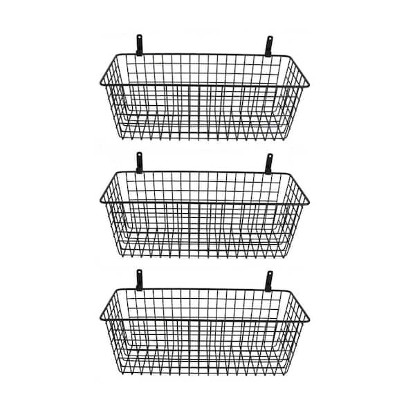 3-Piece Black Hanging Wall Wire Baskets, Farmhouse Food Storage for Kitchen, Pantry and Laundry