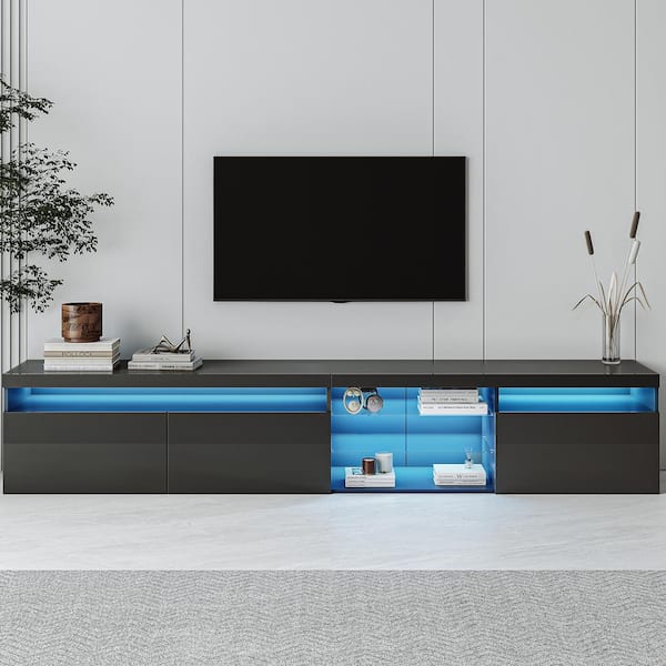 Polibi Black TV Stand Fits TV's up to 100 in. with Storage and LED Color Changing Lights