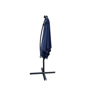 10 ft. Steel Cantilever Solar Rectangle Patio Umbrella in Navy Blue with LED Lighted