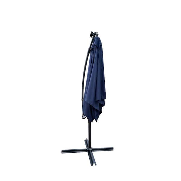 Cesicia 10 ft. Steel Cantilever Solar Rectangle Patio Umbrella in Navy Blue with LED Lighted