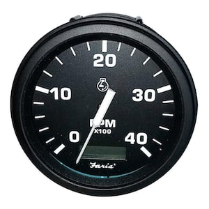 Euro Tachometer with Hourmeter (4000 RPM) Diesel - 4 in., Black