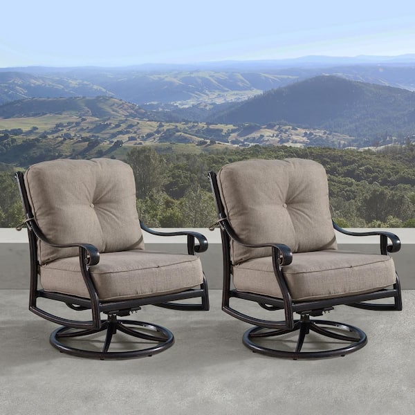 Oakland Living Ornate Antique Copper Swivel Aluminum Outdoor Rocking Lounge Chair with Beige Polyester Cushions (2-Pack)