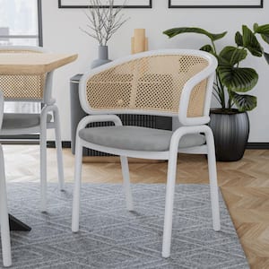 Ervilla Modern Dining Armchair with White Powder Coated Steel Legs and Wicker Back, Grey