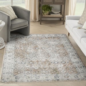 Astra Machine Washable Silver Taupe 5 ft. x 7 ft. Distressed Traditional Area Rug