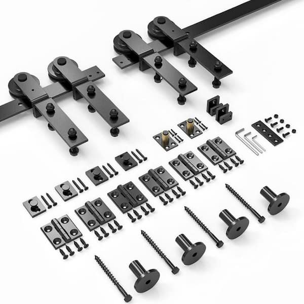 WINSOON 5 ft. /60 in. I Shape Frosted Black Bi-Folding Sliding Barn Door Hardware Track Kit for 4-Doors