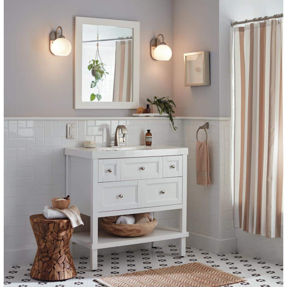 Carisa Brushed Nickel 1-Light Bath Wall Sconce with White Glass Shade