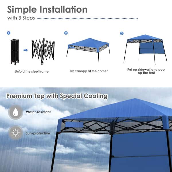 Costway 7 ft. x 7 ft. Blue Adjustable Portable Pop-Up Canopy Tent