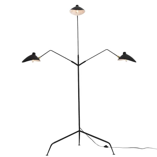 82. 37in Black Mid-Century Floor Lamp 3 Lights Dimmable Tripod Modern E12 Bulb Floor Lamp with Adjustable Shade Lamp