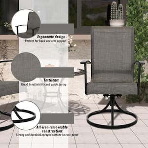 5-Piece Gray Iron Removable Teslin Swivel Chair and Table Outdoor Dining Set