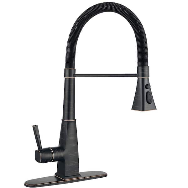 Spring 21 in. Single Handle Pull Down Sprayer Kitchen Faucet with 3-Mode Spray 360° Spout Swivel in Oil Rubbed Bronze