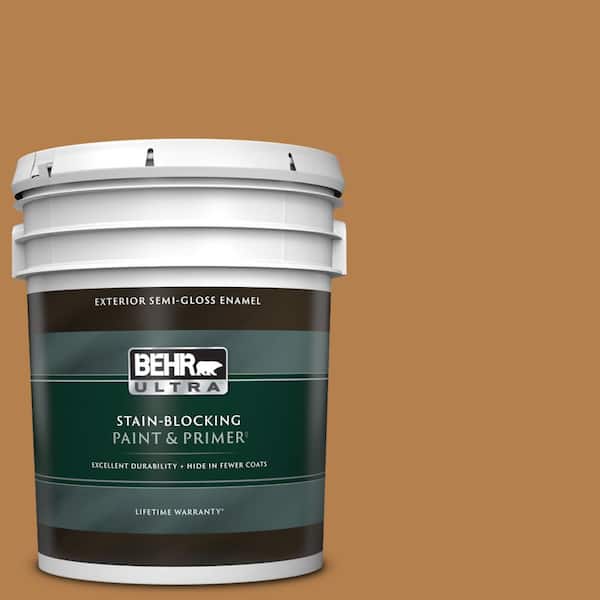 BEHR ULTRA 5 gal. #PMD-106 Caramel Sauce Semi-Gloss Enamel Exterior Paint & Primer