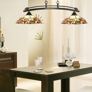 Argento 1 -Light 50 in. Dark Bronze Island Fixture Pendant with Hand Rolled Art Glass Shade