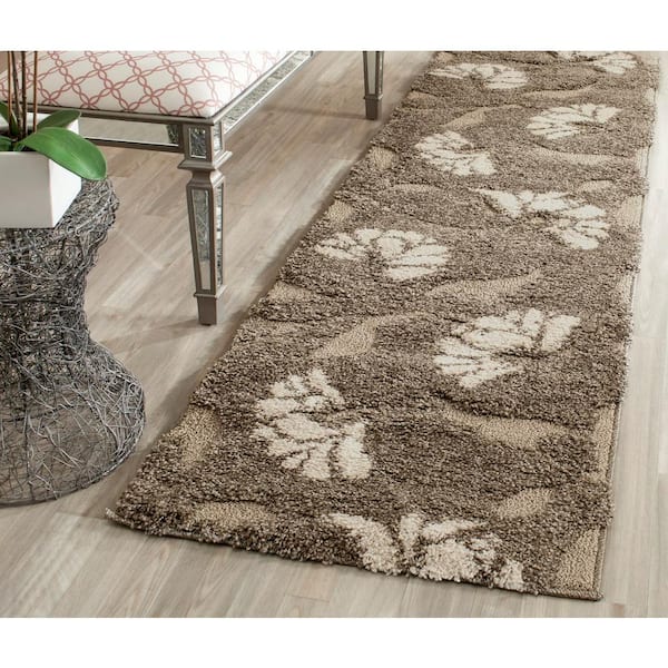 Florida Shag Smoke/Beige 2 ft. x 7 ft. Solid Floral Runner Rug