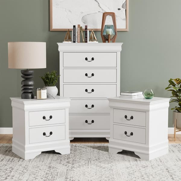 Furniture of America Burkhart White 2 Drawer 21.63 in. W Set of 2 Nightstand and Chest
