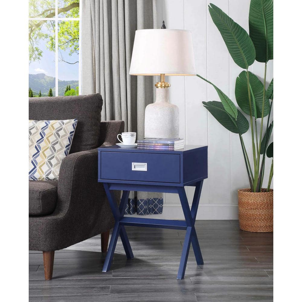 Cobalt Blue Pine and MDF Rectangular End Table with Storage