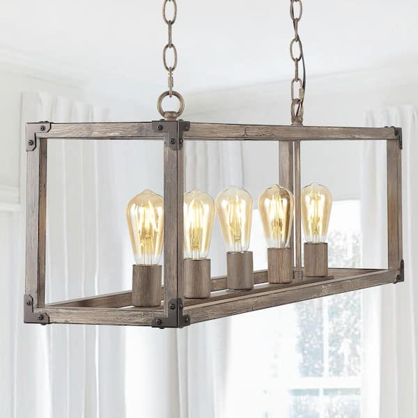 JONATHAN Y JYL7477A Magnolia 36 5-Light Linear Adjustable Iron Farmhouse LED Pendant Living Room Kitchen Brown Rustic,Industrial,Vintage,Cottage Dimmable for Dining 