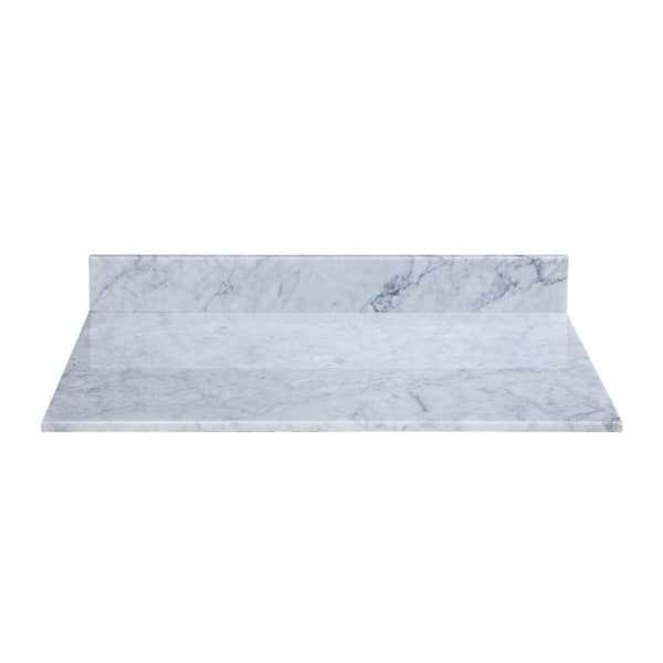 RYVYR 37 in. Marble Vanity Top in Carrara White without Basin
