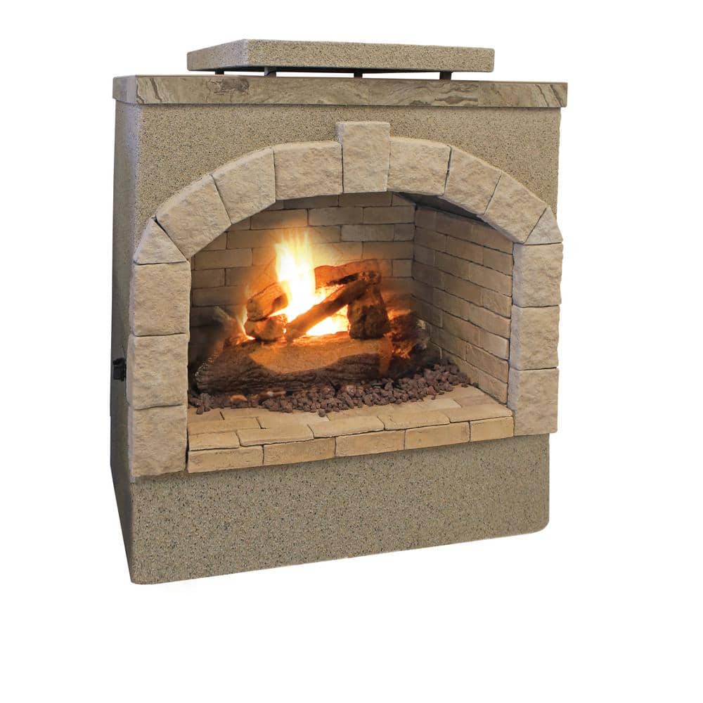 59" Stone and Stucco Propane Gas Outdoor Fireplace