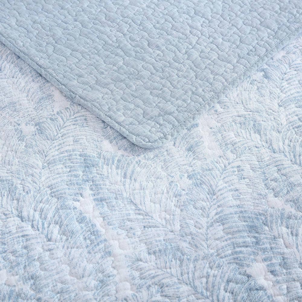 King Size Blue Cotton Reversible Quilt Set with Shams
