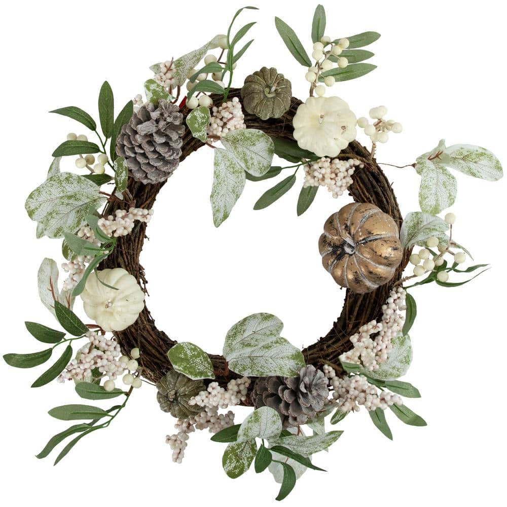 20 in. Unlit Pumpkin and Berries with Pinecones Artificial Fall Harvest Twig Wreath price history on PriceWatchPro