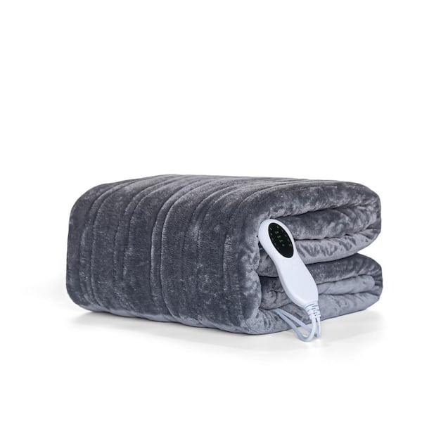 Huluwat 80 in. x 61 in. Queen Gray Flannel Electric Blanket with Intelligent Overheating Protection