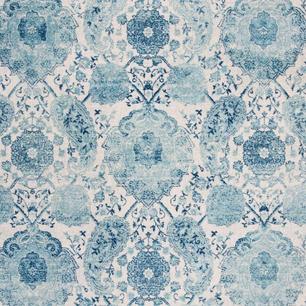 Beige and Turquoise Synthetic Reversible 8' x 10' Area Rug