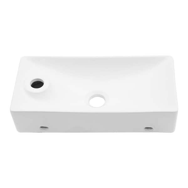 JimsMaison 17.30 in. Rectangular Wall Mount Bathroom Sink in White Ceramic with Single Faucet Hole