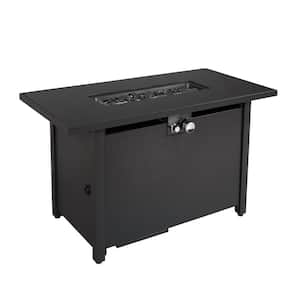 43 in. 50,000 BTU Rectangular Steel Gas Outdoor Patio Fire Pit Table in Black with Lid