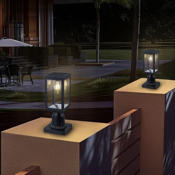 14.25 in. 1-Light Black Plastic Solar Outdoor Rust Resistant Pier Mount Light with LED Light Bulb Included (2-Pack)