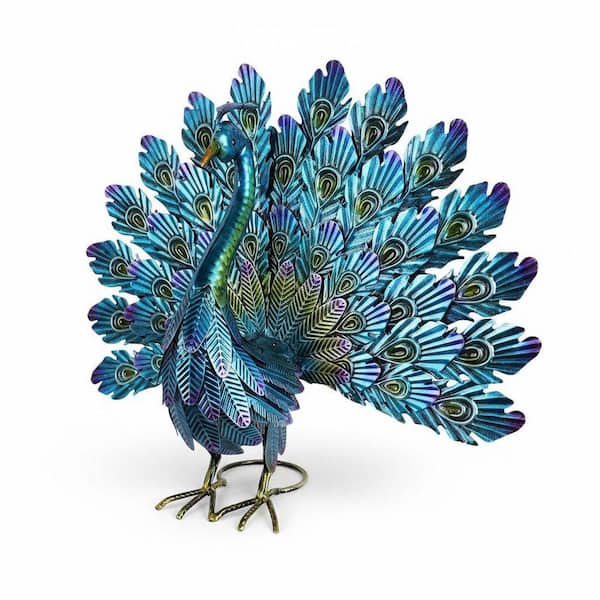 22.4" Large Metal Standing Peacock Statue - Garden/Patio/Backyard Decor