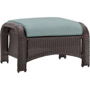 Strathmere 6-Piece Woven Patio Seating Set with Tile-Top Fire Pit and Ocean Blue Cushions