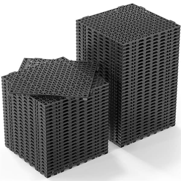 Black 12 in. x 12 in. Indoor Interlocking Drainage Mat Drainage Tiles Non-Slip with Holes 55pcs